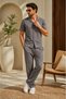 Rooy Wrinkled Crinkle Fabric Summer Lycra Men's Shirt and Pants Set - 2