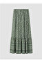 Khaki Elastic Waist Floral Ruffle Skirt