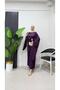 Bat Sleeve Buckle Detailed Satin Hijab Evening Dress