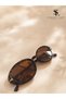 Women's Leopard Print Oval Sunglasses Uv400 Protection Brown Lenses Thin Frame Gold Color T-Detail Retro Vintage Y2K Luxury Stylish Design Daily Summer Beach Vacation Fashion Accessory Trend Model Style - 2