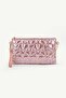 Silvery Pink Star Embossed Gold Zippered Chain Strap Women's Hand, Shoulder and Wrist Bag