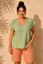 Women's Plus Size V-Neck Short Sleeve Aerobin Woven Blouse (Not Stretchy) - 2