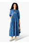 Embroidered Midi Denim Dress with Tie-Up Neck - 6