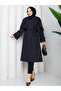 Cape-Covered Buttoned Belted Hijab Trench Coat Rc3142 - 5