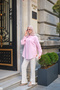 Women's Double Pocket Detail Hidden Button Self Patterned Linen Shirt Pink - 3