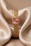 Cantien Women's Wristwatch Gold Steel Band Square Case Pink Dial Quartz Analog Premium Wrist Watch Stylish Elegant Watch