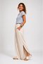 Women's Cream Linen Slit Double Breasted Bohemian Pinterest Wide Leg Skirt Pants High Waist - 2