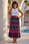 Navy Blue Tie-Waist Allover Printed Casual Cotton Long Wrap Woven Skirt 102 70 - 4
