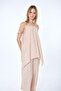 Women's Beige Thin Strap Asymmetrical Cut Blouse Trousers Two-Piece Set Nbmy4070 - 3