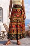 Green Tie-Waist Allover Printed Casual Cotton Long Wrap Woven Skirt 102 70 - 3