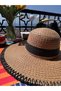 Natural Straw Look Wide Brim Women's Summer Hat – Black Detailed - 4