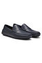 Men's Thin Embossed Logo Genuine Leather Navy Blue Loafer Shoes - 2