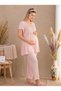 New Season Pink Stylish Lace Detailed Design Summer Maternity and Postpartum Pajama Set with Easy Breastfeeding Feature - 2