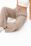 Women's Beige Muslin Fabric Elastic Waist Lace-Up Wide Leg Relaxed Fit Summer Trousers - 5
