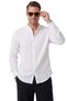 White 97% Cotton Muslin Fabric Breathable Summer High Collar Relaxed Fit Men's Shirt 2602620