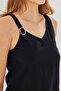 Women's Black Buckle Strap Cotton Linen Dress - 4