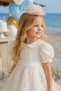Girl's Baby Collar, Flower Accessory Crown, Balloon Sleeve Design Dress - 2