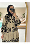 Women's Bohemian Patterned Layered Long Sleeve Hijab Dress - 4