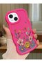 iPhone 14 Plus Compatible Case Camera Protector Red Silicone Couple Phone Case Floral Pattern