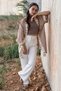 100% Cotton Cinnamon Short Beach Kimono - Striped Collar Detailed Belted Summer Pareo - 6