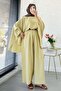 Premium Bella Yarasa Sleeve Linen Trousers Set - Mustard - 2