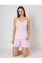 Women's Pink Floral Patterned Strappy Shorts Pajama Set Summer Comfortable Home Wear (P100-036)