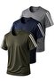 3-Piece Sleeve Stripe Quick Dry Breathable Fabric Sports T-Shirt