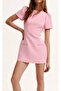 Short Pleated Mini Dress with Pockets Light Pink - 3