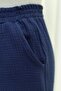 Muslin Pants with Lace Detail and Pockets and Elastic Waist - Dark Blue - 6