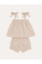 Ruffle Leg Beige Baby 2-Piece Set with Tie Strap - 3