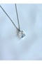 Steel Zircon Single Stone Necklace with Tiny Heart Stone Details