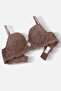2451 Rubber Strip Detailed Push up Lace Low-Cut Bra Aci Brown - 3