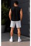 Cotton Printed Black Sleeveless Sports Tank Top and Gray Shorts 2-Piece Set - 2