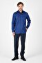 Navy Blue Hard Collar Long Sleeve Pocket Comfort Fit 100% Cotton Shirt 1004260323 - 2