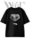 Crocodile Eye Design Printed Unisex Black Oversize T-Shirt