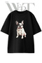 French Bulldog Design Printed Unisex Black Oversize T-Shirt