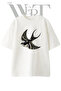 Swallow Tattoo_1 Design Printed Unisex White Oversize T-Shirt