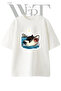 Cat Shark Design Printed Unisex White Oversize T-Shirt
