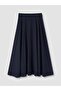 Lcw Modest Navy Blue Flared Skirt with Zipper at the Waist - 5