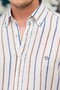 Regular Fit Buttoned Collar Striped Raw Linen Shirt - 5