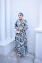 Blue Elastic Sleeve Dress with Buckle Detail