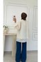 Women's Striped Design Voile Shirt with Lace-Up Collar - 4