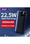 بنك طاقة محمول أسود بسعة 20000 مللي أمبير في الساعة، شحن سريع 22.5 واط PD20W، شاشة LCD - 5