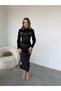 Velvet Black Dress with Chest Tassel Detail - 2