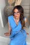 Double Breasted Sleeveless Straw Knitted Rope Detail Dress Blue - 4