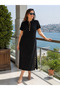 Timeless Elegance - Women's Collared Gold Button Detailed Midi Modal Summer Dress - 5