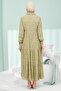 Khaki Half-Buttoned Skirt Layered Jacquard Dress - 5