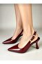 Women's Burgundy Patent Leather Pointed Toe Heeled Shoes Open Back Stylish Classic Stiletto
