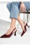 Women's Burgundy Patent Leather Pointed Toe Heeled Shoes Open Back Stylish Classic Stiletto - 3