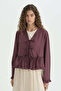 Bow-Tie Gathered Viscose Blouse - Plum - 2